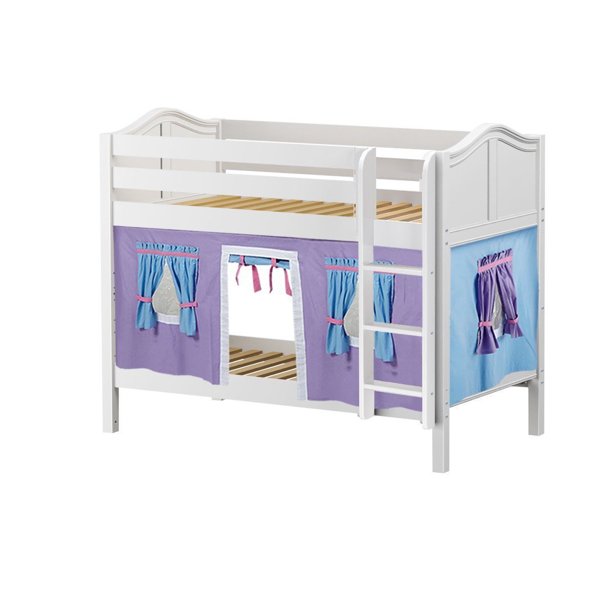 Maxtrix Twin Low Bunk Bed with Straight Ladder + Curtain