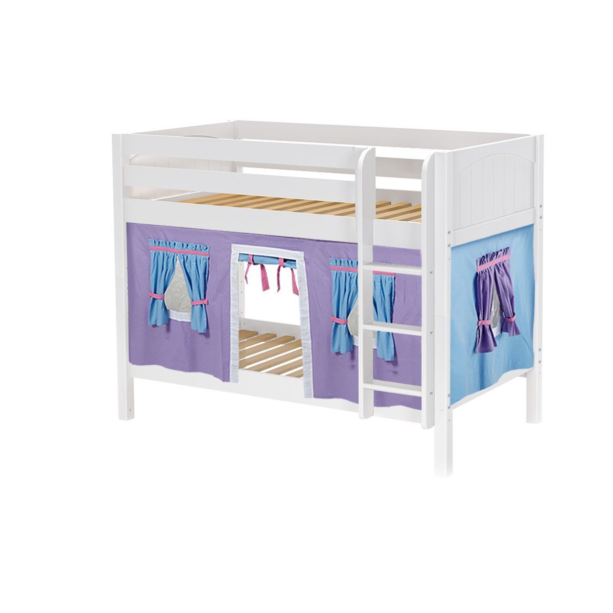 Maxtrix Twin Low Bunk Bed with Straight Ladder + Curtain