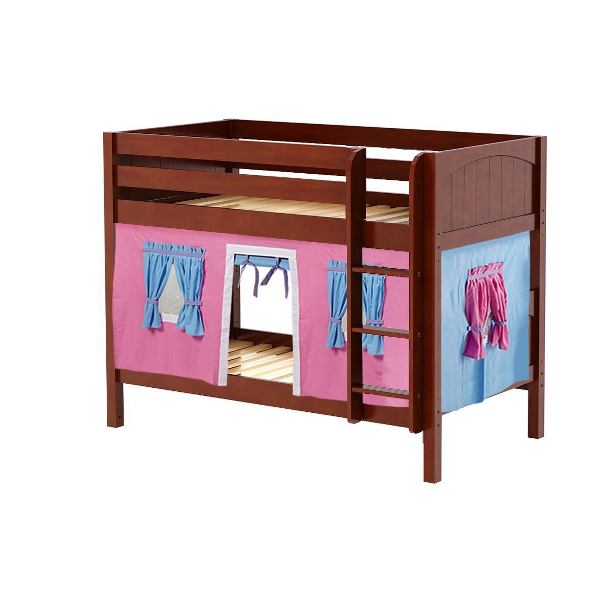 Maxtrix Twin Low Bunk Bed with Straight Ladder + Curtain