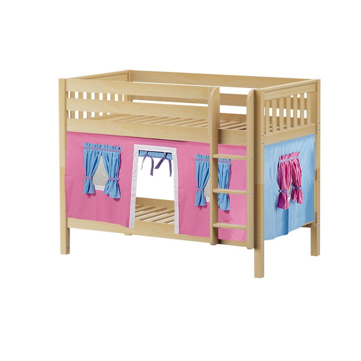 Maxtrix Twin Low Bunk Bed with Straight Ladder + Curtain