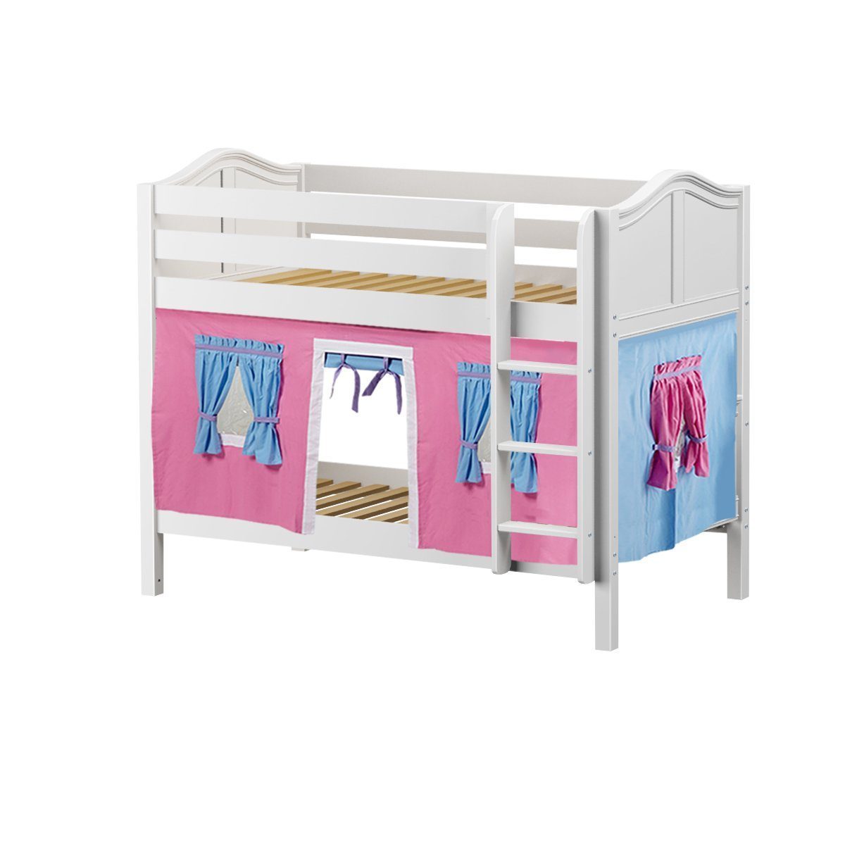 Maxtrix Twin Low Bunk Bed with Straight Ladder + Curtain