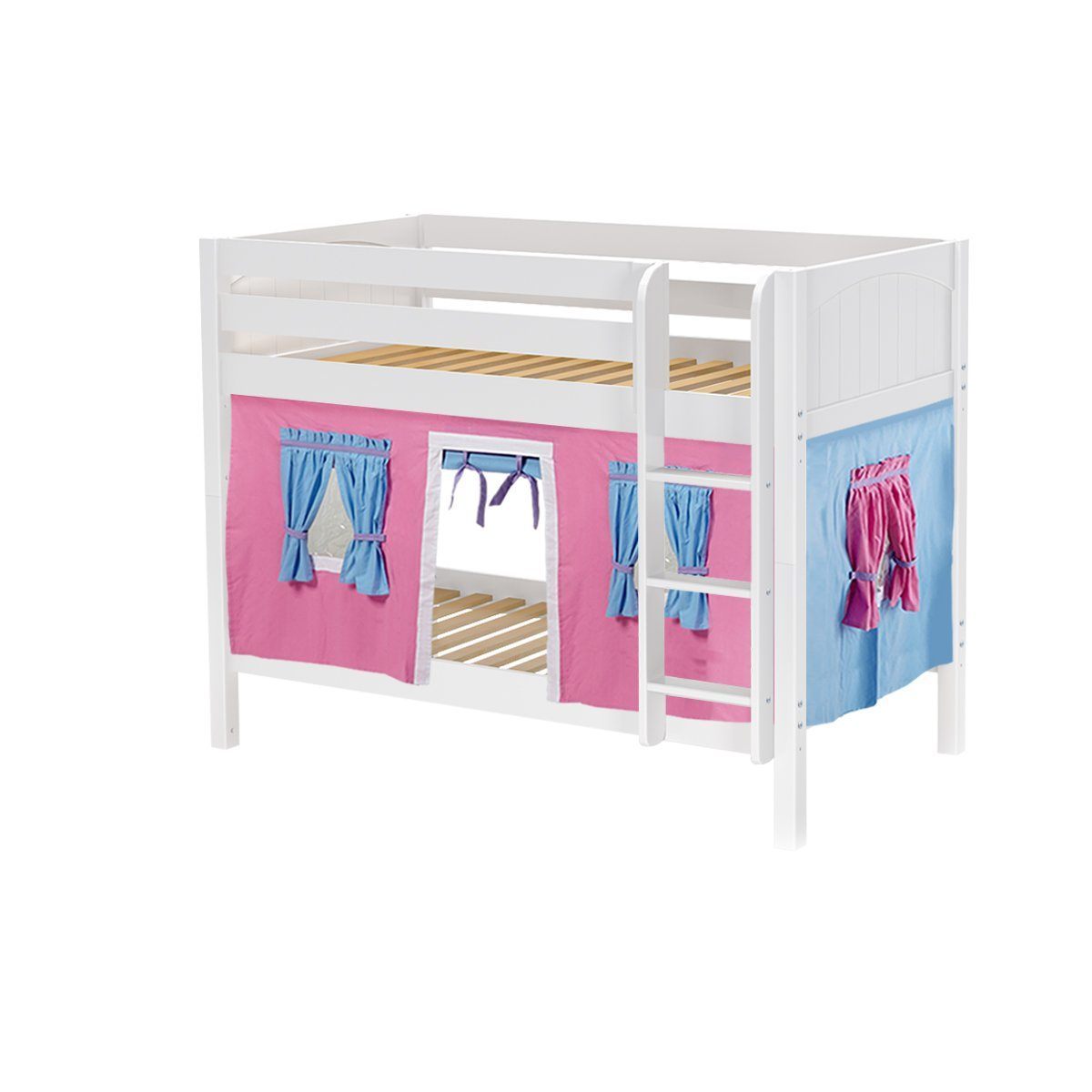 Maxtrix Twin Low Bunk Bed with Straight Ladder + Curtain