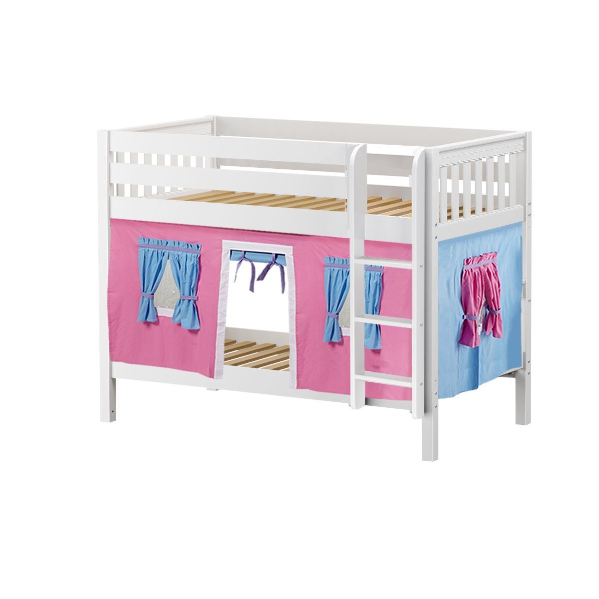 Maxtrix Twin Low Bunk Bed with Straight Ladder + Curtain