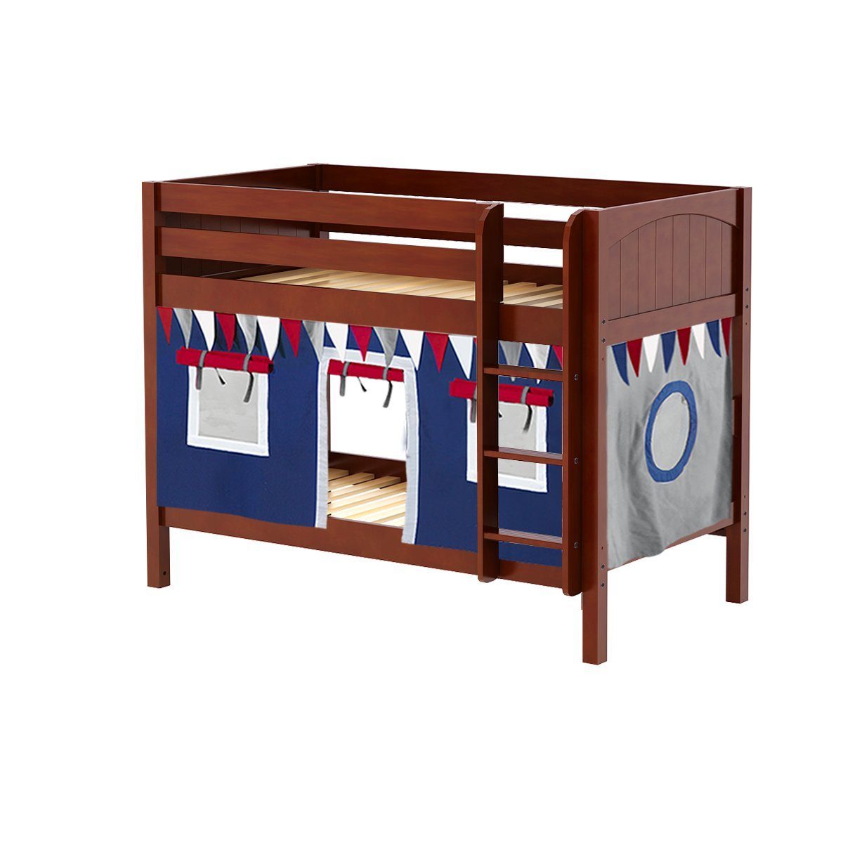 Maxtrix Twin Low Bunk Bed with Straight Ladder + Curtain