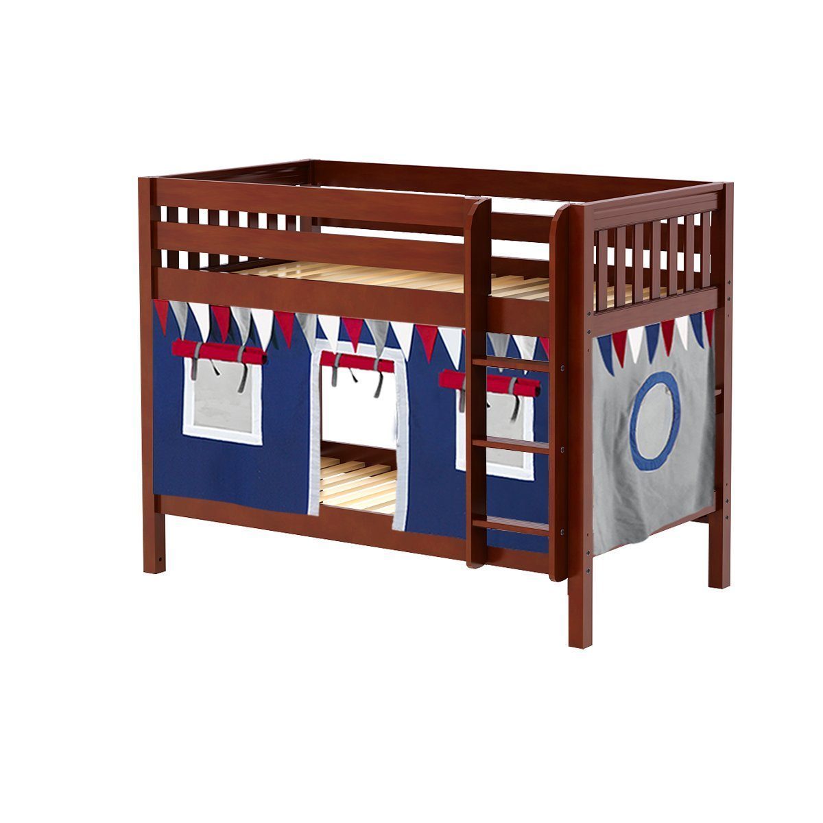 Maxtrix Twin Low Bunk Bed with Straight Ladder + Curtain