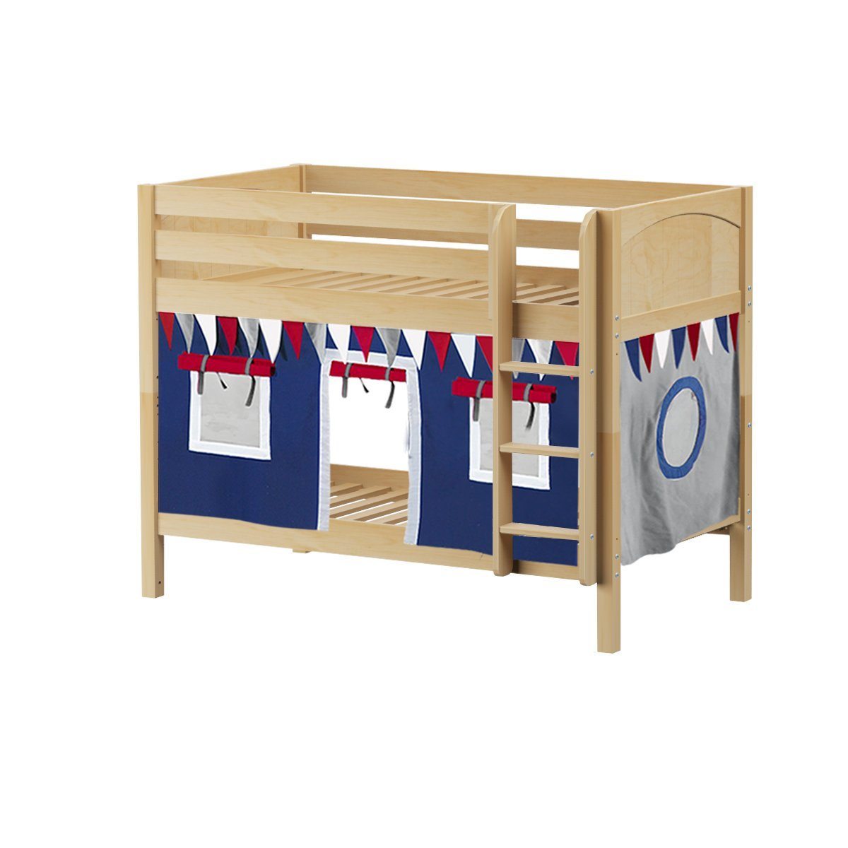 Maxtrix Twin Low Bunk Bed with Straight Ladder + Curtain