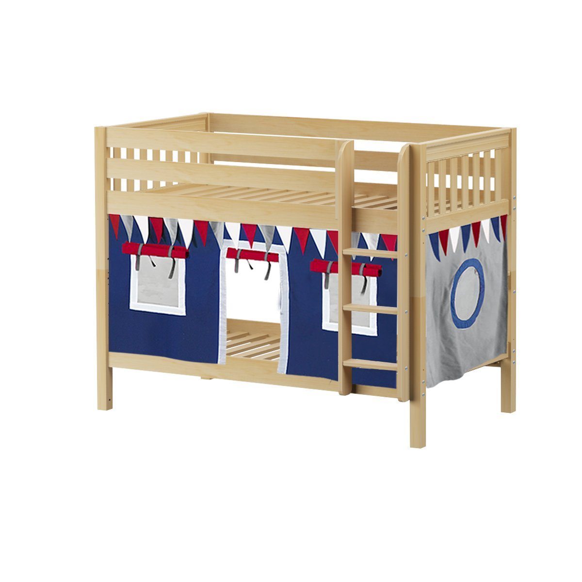 Maxtrix Twin Low Bunk Bed with Straight Ladder + Curtain