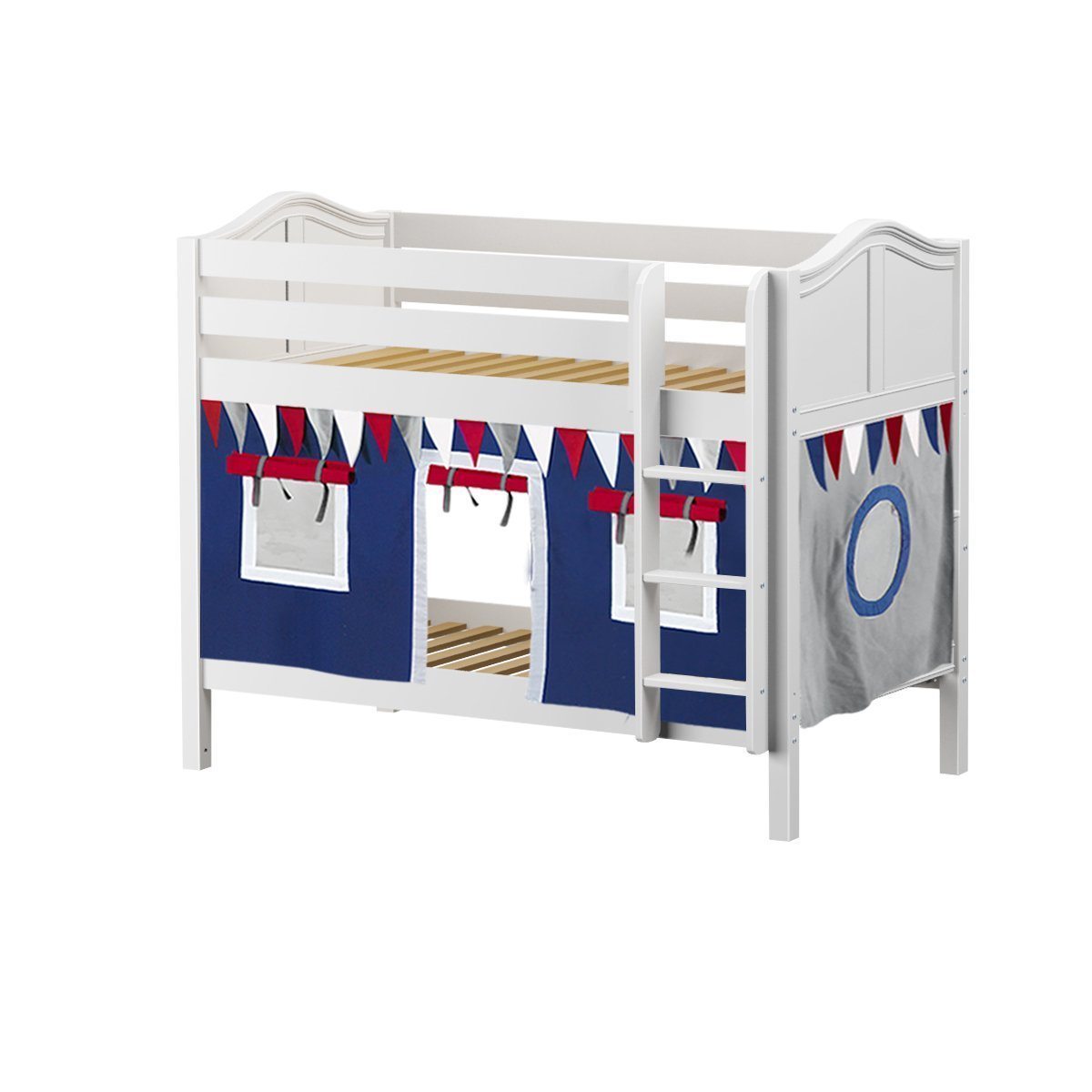 Maxtrix Twin Low Bunk Bed with Straight Ladder + Curtain