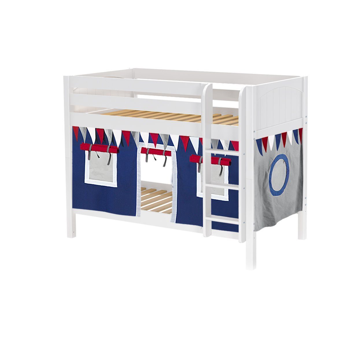 Maxtrix Twin Low Bunk Bed with Straight Ladder + Curtain