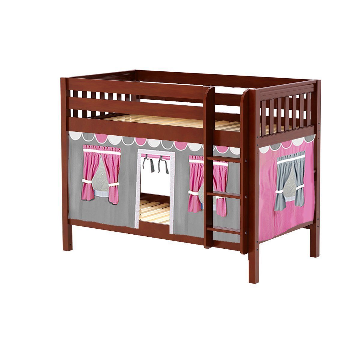 Maxtrix Twin Low Bunk Bed with Straight Ladder + Curtain