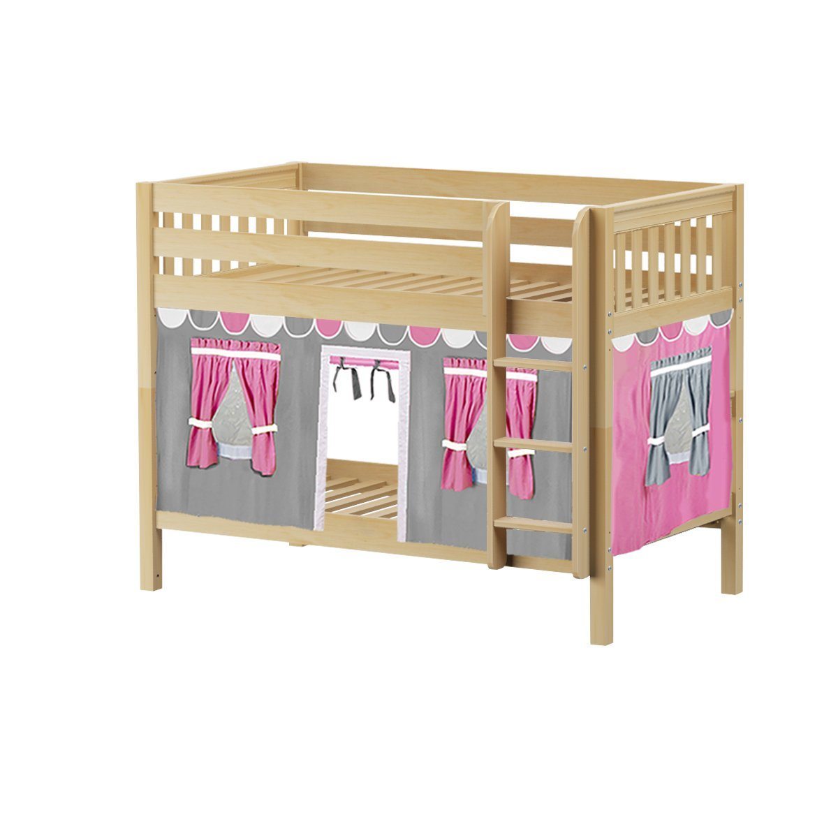 Maxtrix Twin Low Bunk Bed with Straight Ladder + Curtain