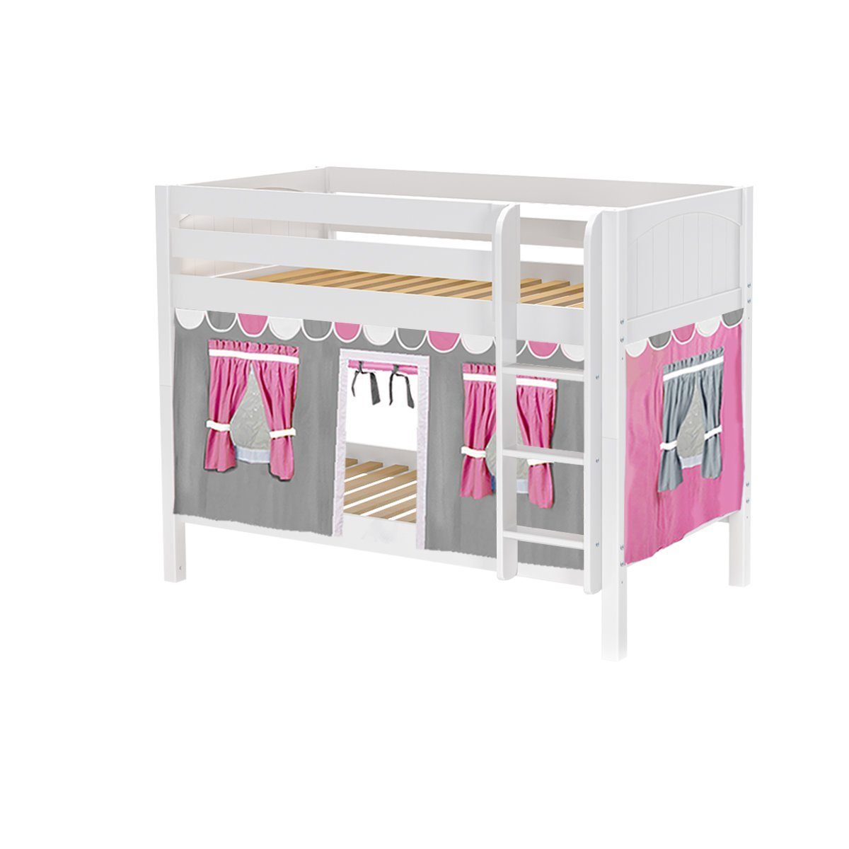 Maxtrix Twin Low Bunk Bed with Straight Ladder + Curtain