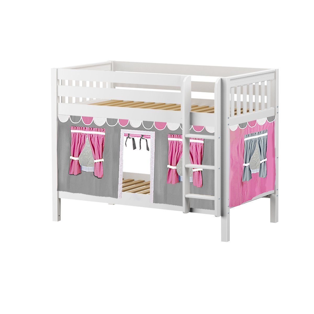 Maxtrix Twin Low Bunk Bed with Straight Ladder + Curtain