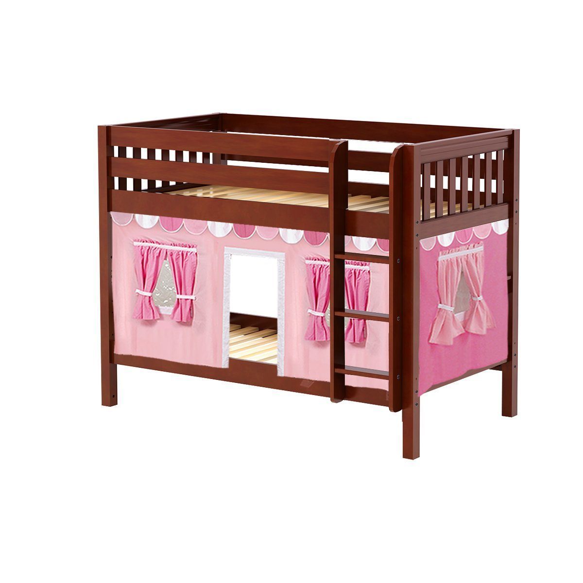 Maxtrix Twin Low Bunk Bed with Straight Ladder + Curtain