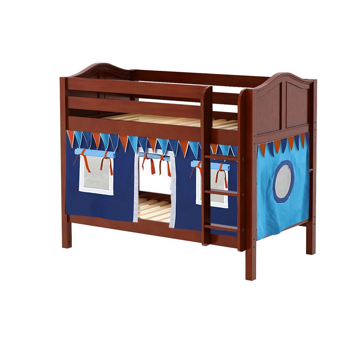 Maxtrix Twin Low Bunk Bed with Straight Ladder + Curtain