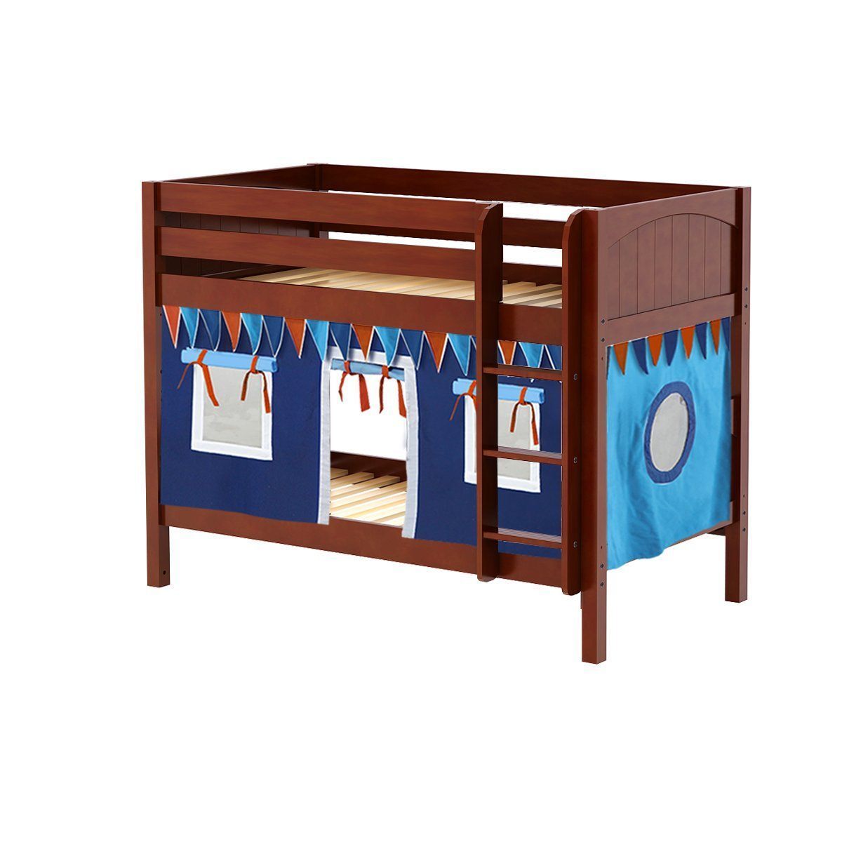 Maxtrix Twin Low Bunk Bed with Straight Ladder + Curtain