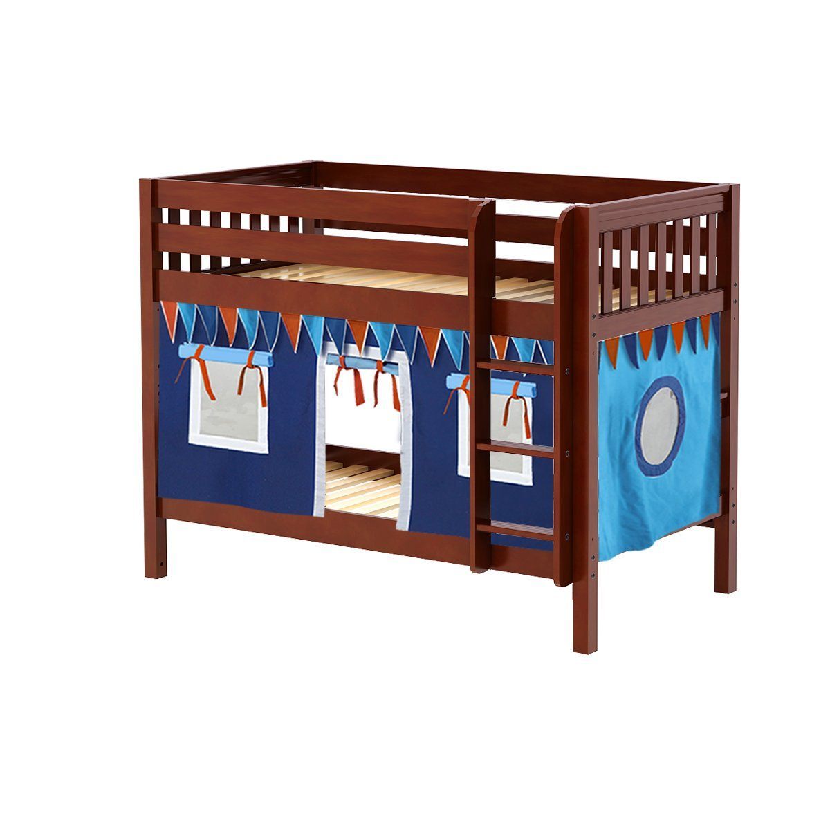 Maxtrix Twin Low Bunk Bed with Straight Ladder + Curtain