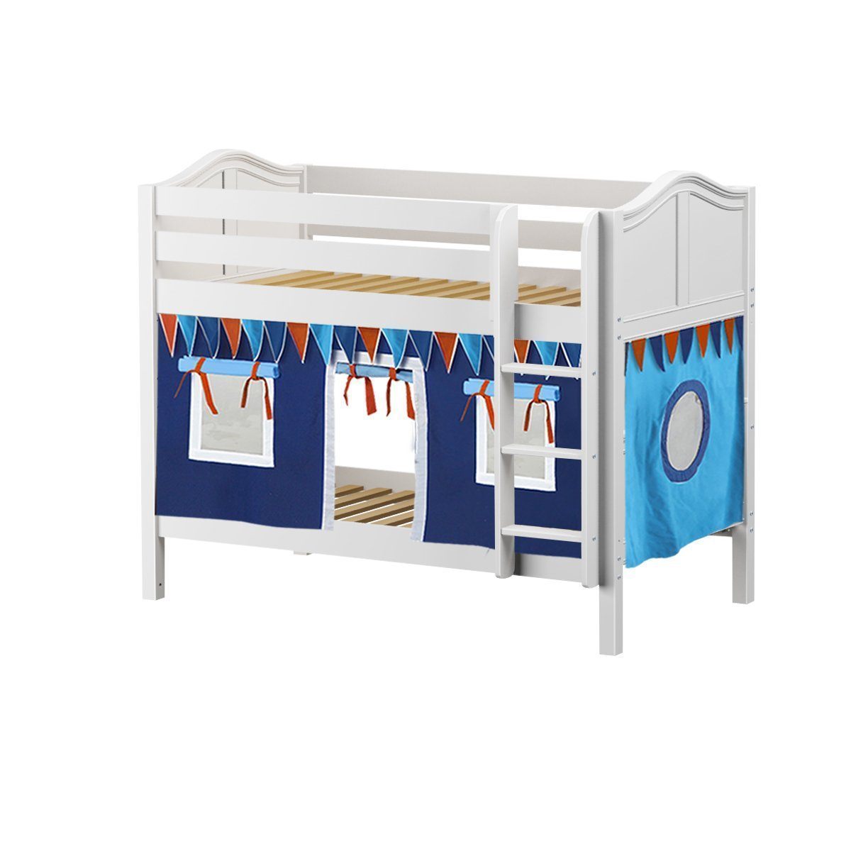 Maxtrix Twin Low Bunk Bed with Straight Ladder + Curtain