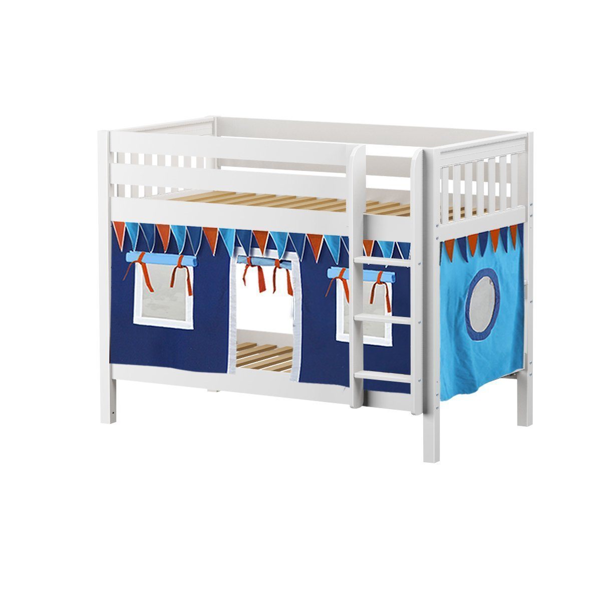 Maxtrix Twin Low Bunk Bed with Straight Ladder + Curtain