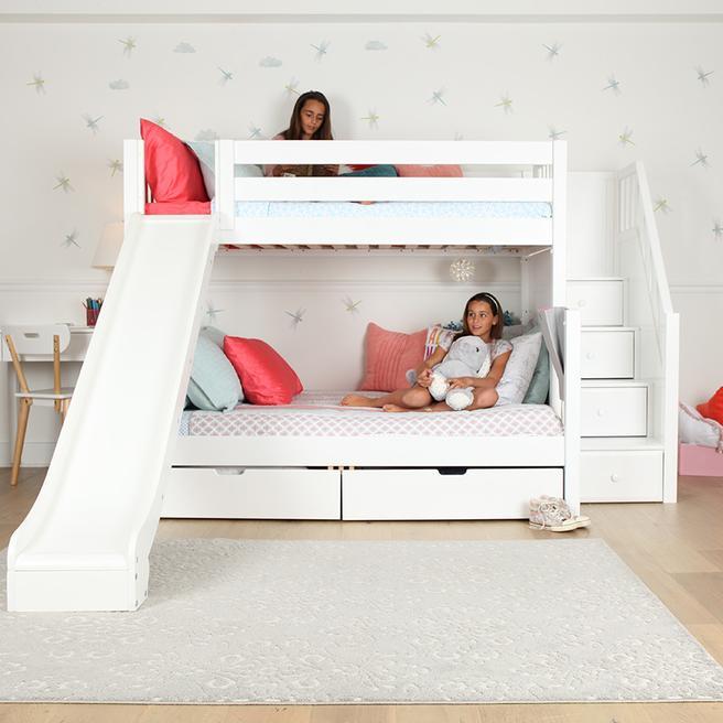 Maxtrix Medium Twin over Full Bunk Bed with Stairs + Slide