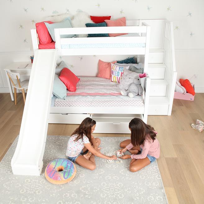 Maxtrix Medium Twin XL over Full XL Bunk Bed with Stairs + Slide