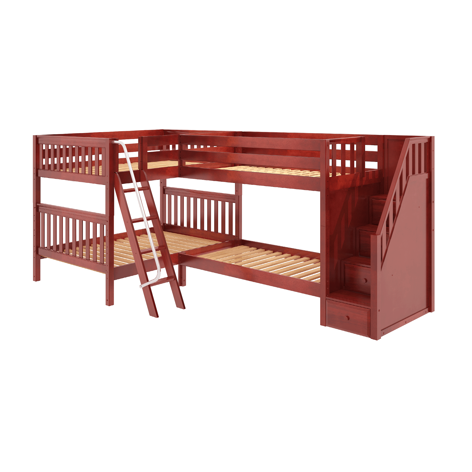 Maxtrix Full Medium Corner Bunk Bed with Ladder + Stairs - R