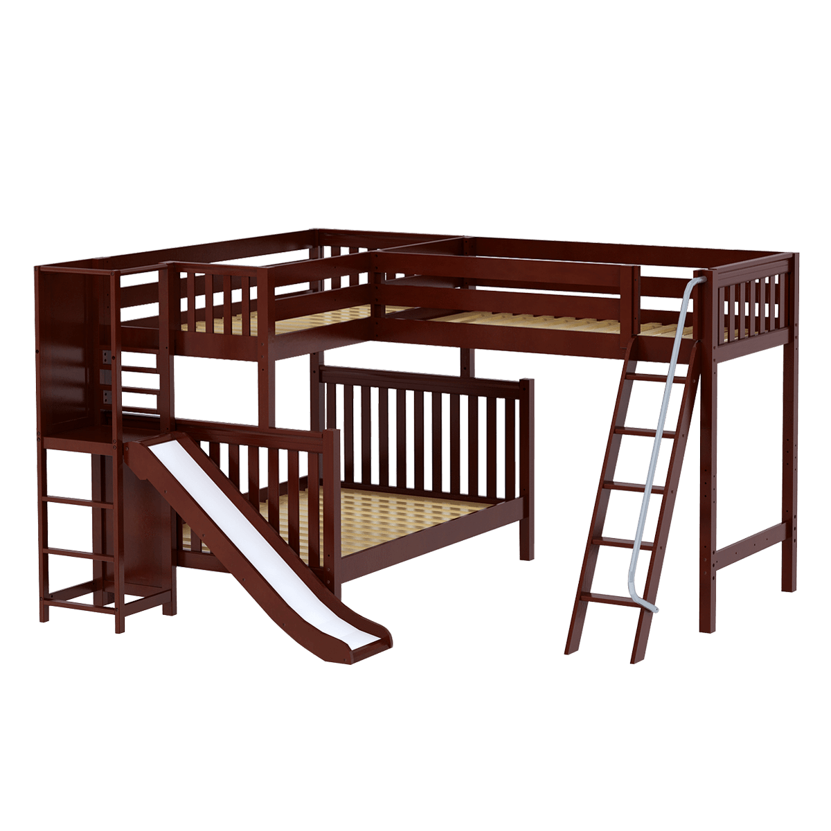 Maxtrix High Twin over Full Corner Loft Bunk Bed with Ladder + Slide Platform