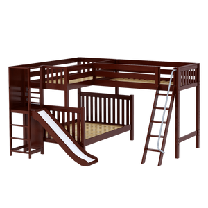 Maxtrix High Twin over Full Corner Loft Bunk Bed with Ladder + Slide Platform