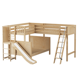 Maxtrix High Twin over Full Corner Loft Bunk Bed with Ladder + Slide Platform