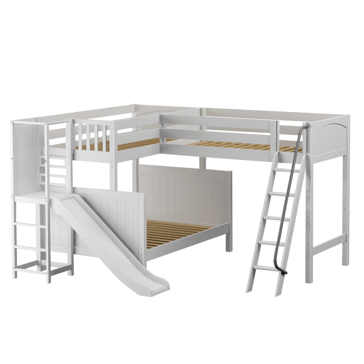 Maxtrix High Twin over Full Corner Loft Bunk Bed with Ladder + Slide Platform