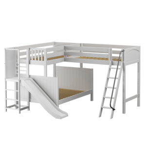 Maxtrix High Twin over Full Corner Loft Bunk Bed with Ladder + Slide Platform