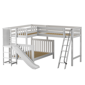 Maxtrix High Twin over Full Corner Loft Bunk Bed with Ladder + Slide Platform