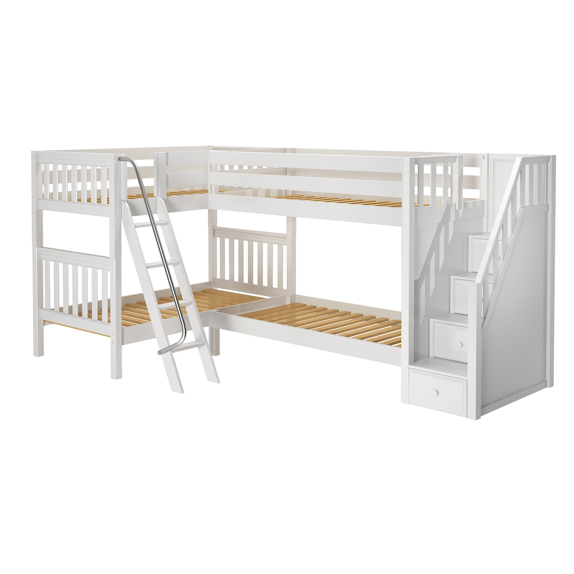 Maxtrix Twin Medium Corner Bunk Bed with Ladder + Stairs - R