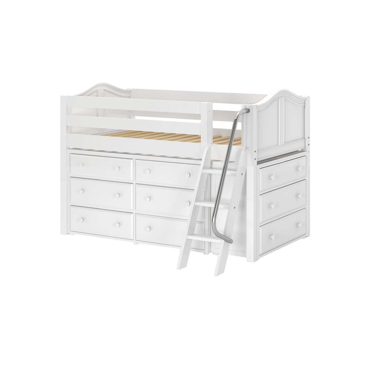 Maxtrix Twin Low Loft Bed with Angled Ladder + Storage