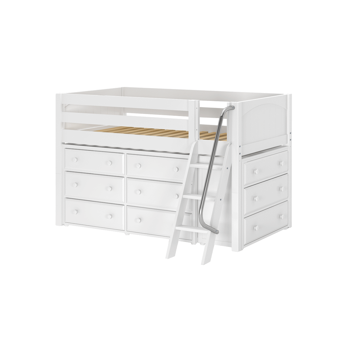 Maxtrix Twin Low Loft Bed with Angled Ladder + Storage