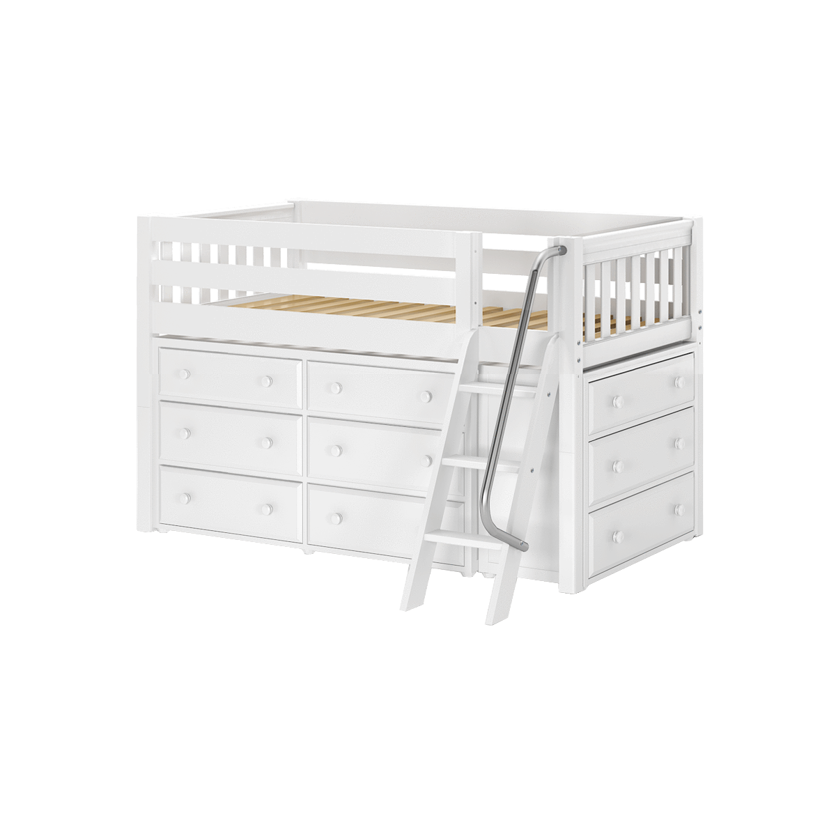 Maxtrix Twin Low Loft Bed with Angled Ladder + Storage