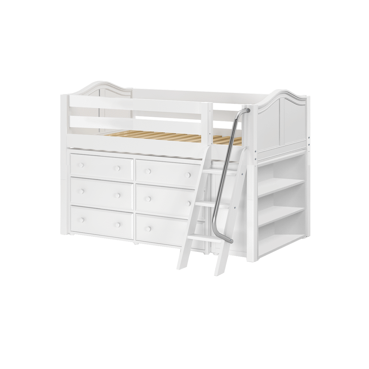 Maxtrix Twin Low Loft Bed with Angled Ladder + Storage