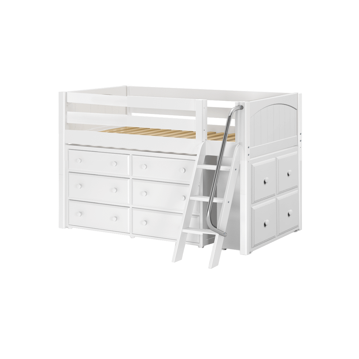 Maxtrix Twin Low Loft Bed with Angled Ladder + Storage