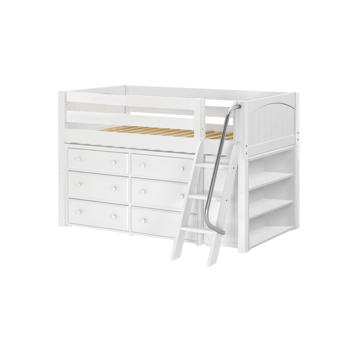 Maxtrix Twin Low Loft Bed with Angled Ladder + Storage