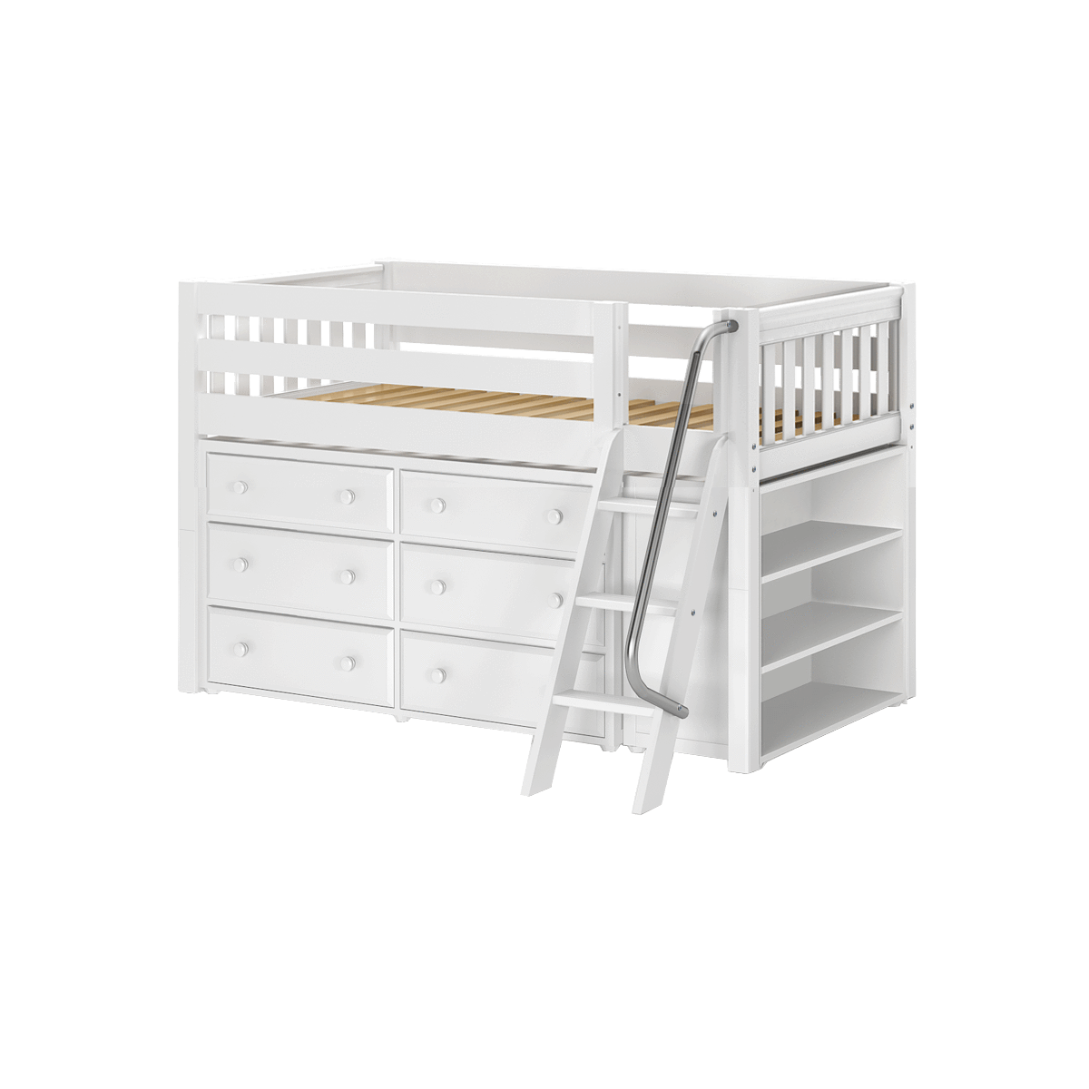 Maxtrix Twin Low Loft Bed with Angled Ladder + Storage