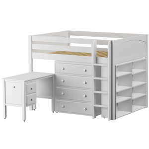 Maxtrix Full Mid Loft Bed with Straight Ladder, Storage + Desk