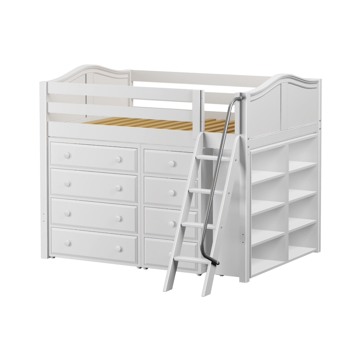 Maxtrix Full Mid Loft Bed with Angled Ladder + Storage