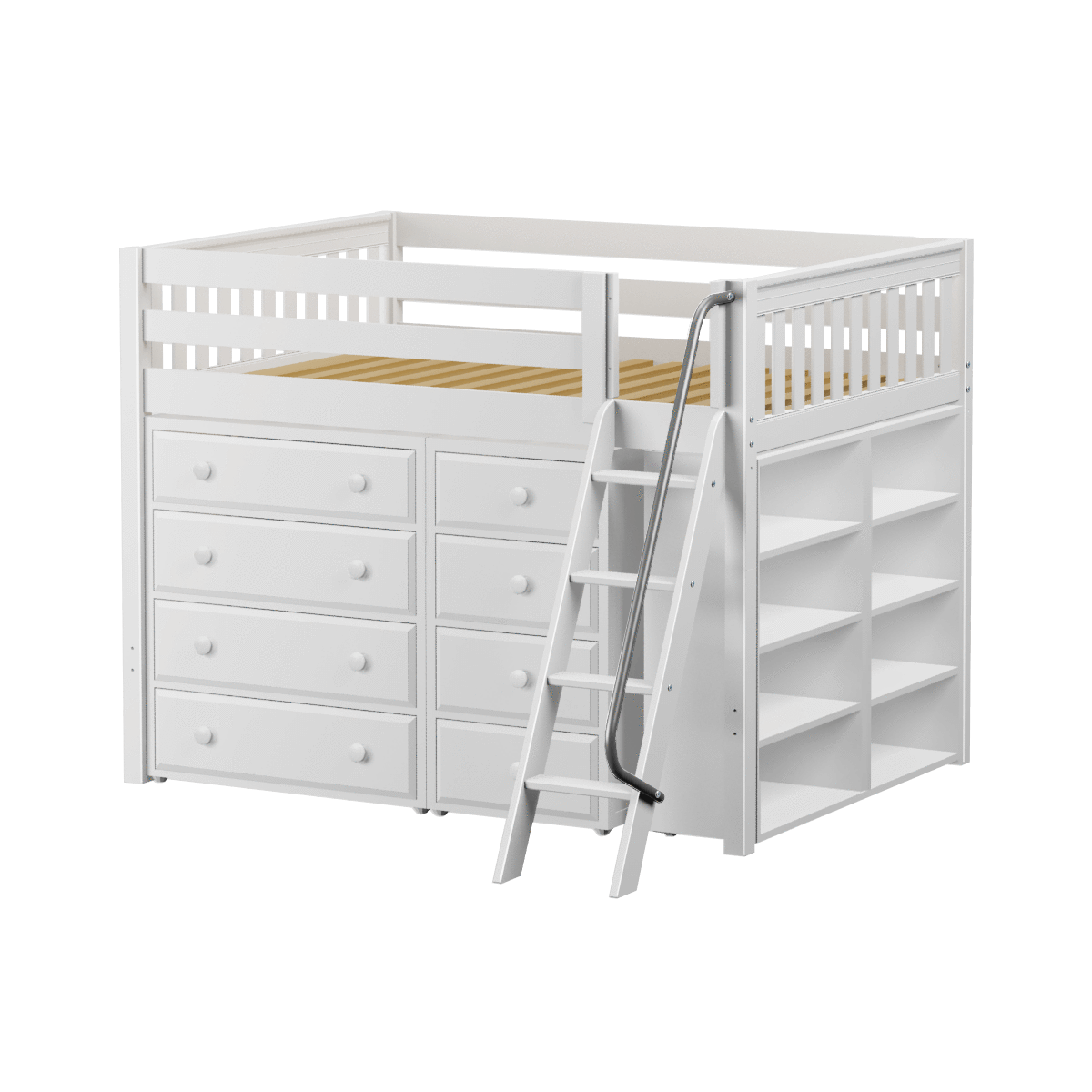 Maxtrix Full Mid Loft Bed with Angled Ladder + Storage