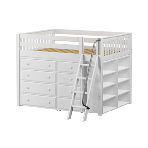 Maxtrix Full Mid Loft Bed with Angled Ladder + Storage