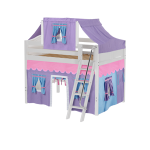 Maxtrix Full Mid Loft Bed with Angled Ladder, Curtain + Top Tent