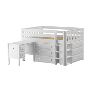Maxtrix Full Low Loft Bed with Straight Ladder, Storage + Desk