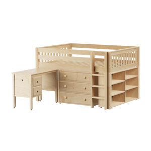 Maxtrix Full Low Loft Bed with Straight Ladder, Storage + Desk