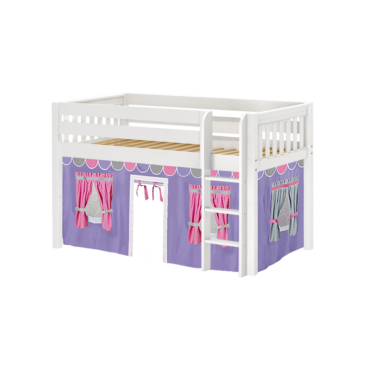 Maxtrix Twin Low Loft Bed with Straight Ladder + Curtain