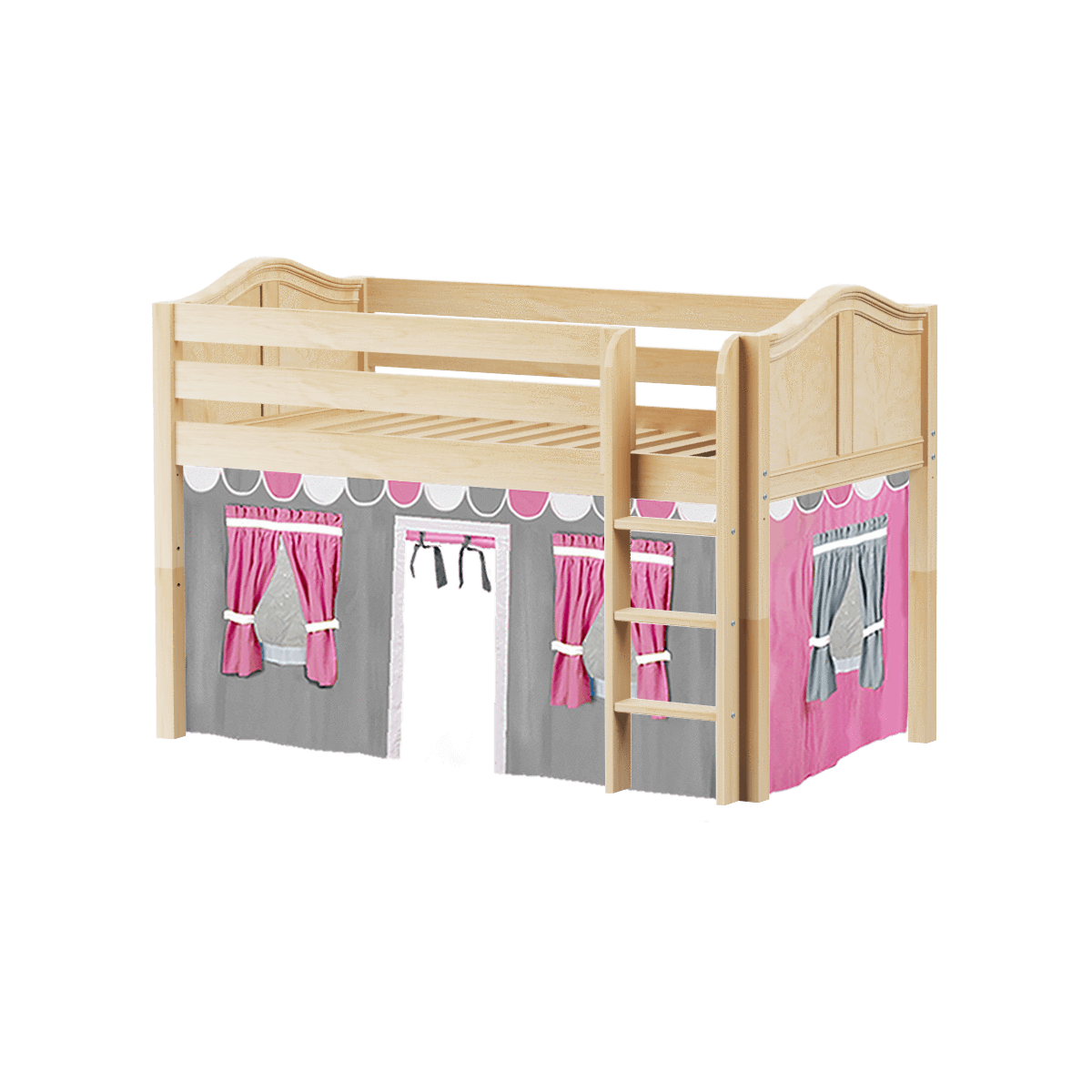 Maxtrix Twin Low Loft Bed with Straight Ladder + Curtain