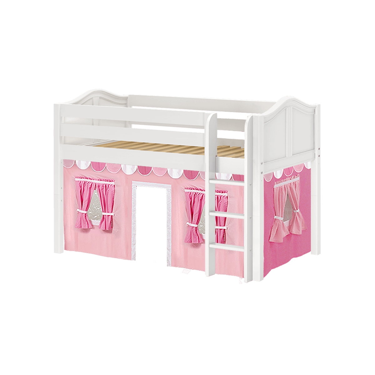 Maxtrix Twin Low Loft Bed with Straight Ladder + Curtain